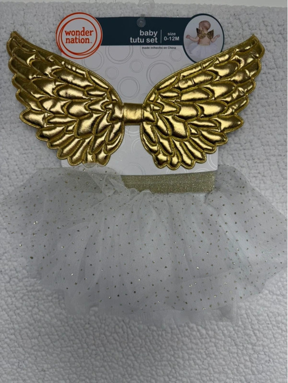 Wonder Nation Baby Angel Wings Tutu Set 0-12M Gold White NWT